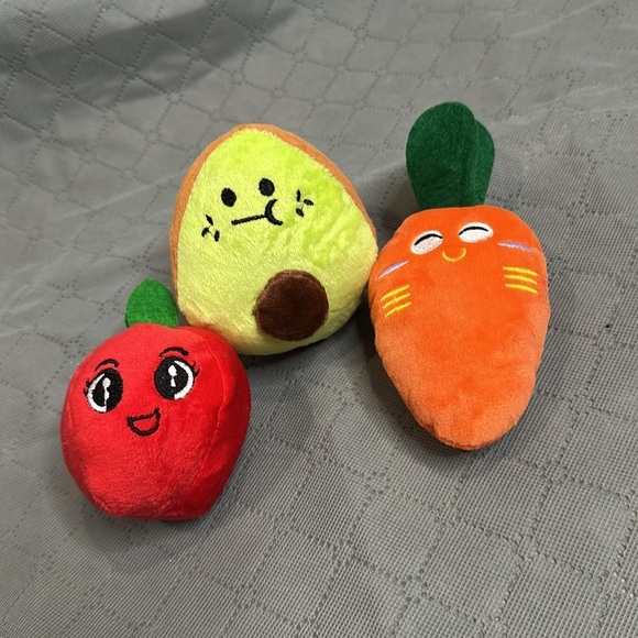 Vibrant Plush Dog Toy Set - Small to Medium Dog Avocado, Tomato, Carrot - Picture 3 of 4